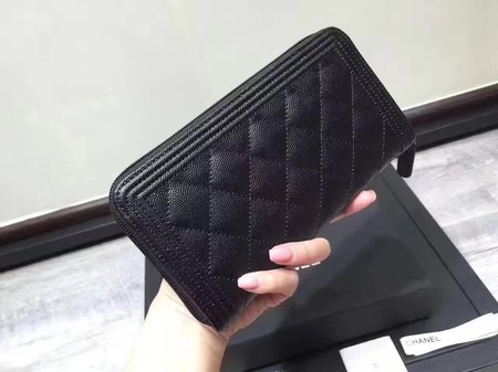 Boy Chanel Zip Around Wallet Black Cannage Pattern CHA5264 Silver