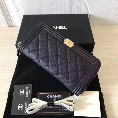 Boy Chanel Zip Around Wallet Cannage Pattern CHA5265 Black