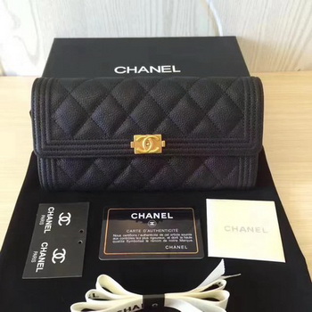 Chanel Boy Matelasse Long Wallet Black Cannage Pattern CHA5263 Gold