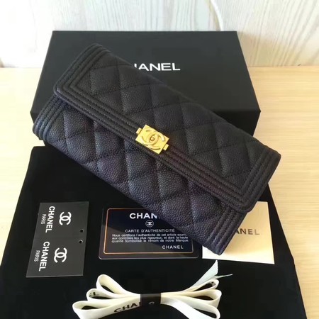 Chanel Boy Matelasse Long Wallet Black Cannage Pattern CHA5263 Gold