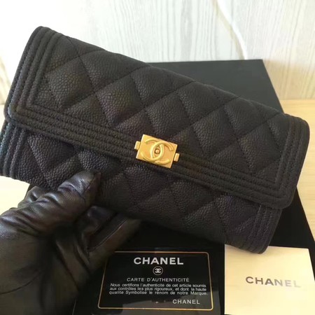 Chanel Boy Matelasse Long Wallet Black Cannage Pattern CHA5263 Gold