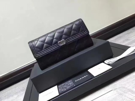 Chanel Boy Matelasse Long Wallet Black Cannage Pattern CHA5263 Silver