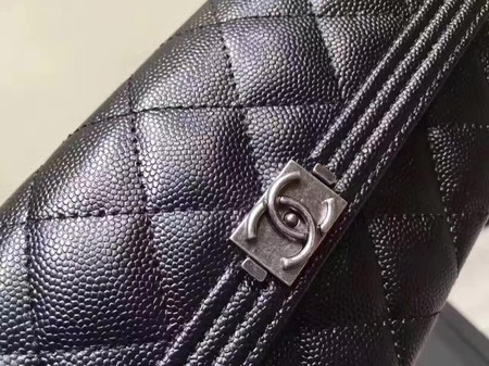 Chanel Boy Matelasse Long Wallet Black Cannage Pattern CHA5263 Silver