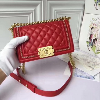 Boy Chanel Flap Shoulder Bag Sheepskin Leather A67085E Red