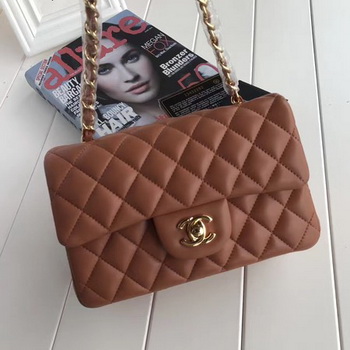 Chanel mini Classic Flap Bag Brown Original Sheepskin Leather A1116 Gold