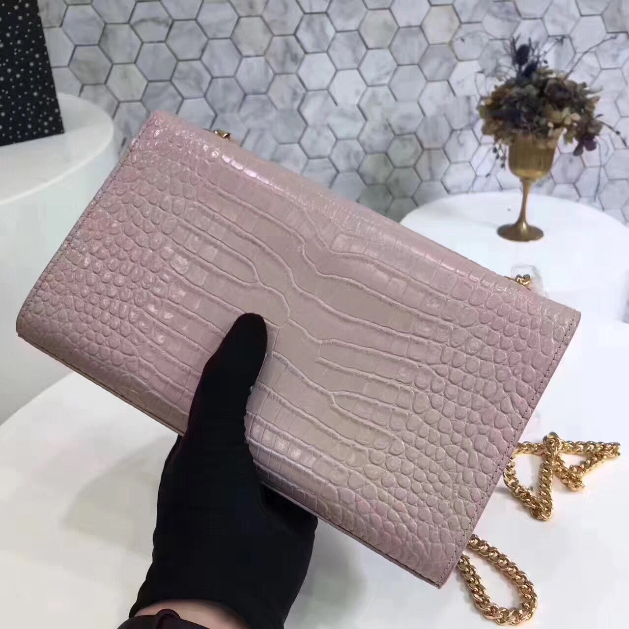 Yves Saint Laurent Original Crocodile Skin Shoulder Bag 17818 Pink