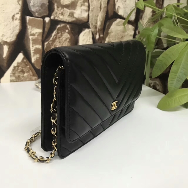 Chanel Classic Flap Bags Black Original Sheepskin Leather 33815 Glod