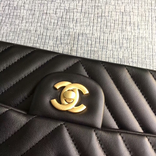 Chanel Flap Shoulder Bags Black Original Sheepskin CF1112 Gold