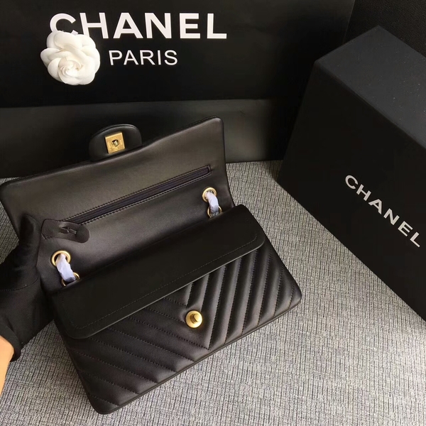 Chanel Flap Shoulder Bags Black Original Sheepskin CF1112 Gold