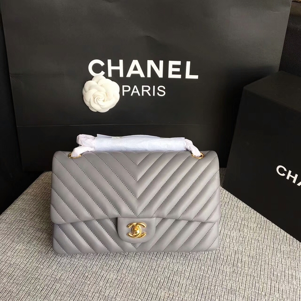 Chanel Flap Shoulder Bags Grey Original Sheepskin CF1112 Gold