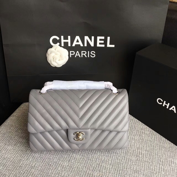 Chanel Flap Shoulder Bags Grey Original Sheepskin CF1112 Silver