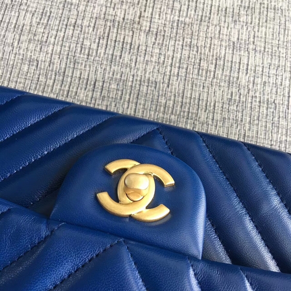 Chanel Flap Shoulder Bags Blue Original Sheepskin CF1112 Gold