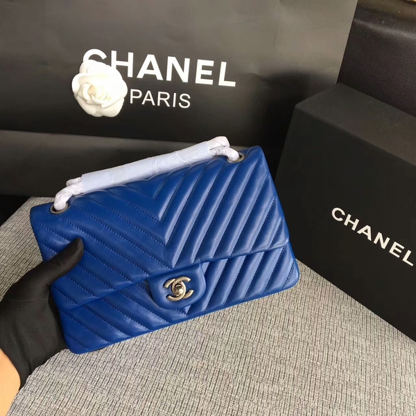 Chanel Flap Shoulder Bags Blue Original Sheepskin CF1112 Silver