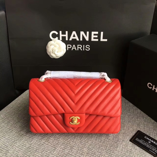 Chanel Flap Shoulder Bags Red Original Sheepskin CF1112 Gold