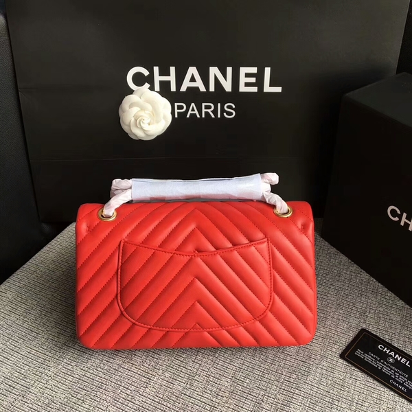 Chanel Flap Shoulder Bags Red Original Sheepskin CF1112 Gold