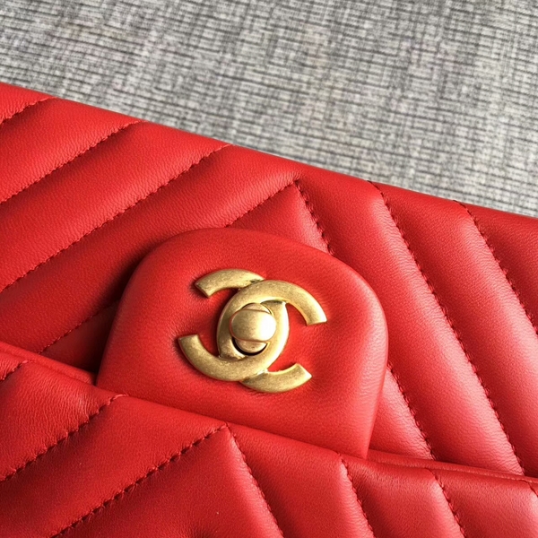 Chanel Flap Shoulder Bags Red Original Sheepskin CF1112 Gold