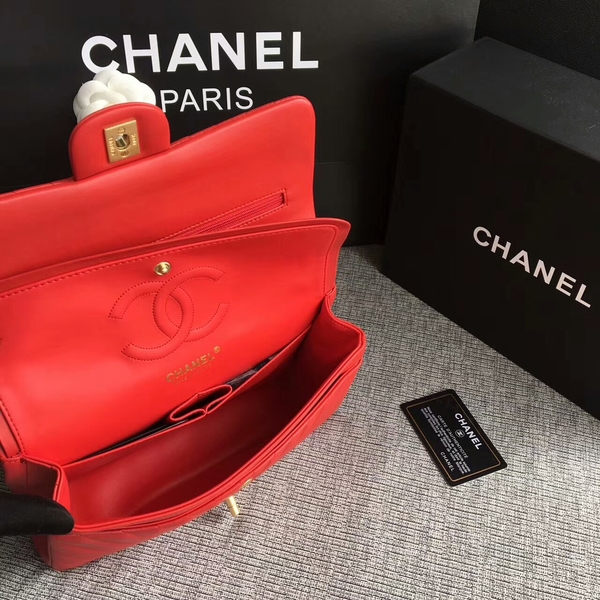 Chanel Flap Shoulder Bags Red Original Sheepskin CF1112 Gold