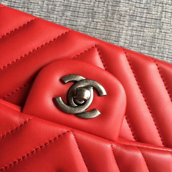 Chanel Flap Shoulder Bags Red Original Sheepskin CF1112 Silver