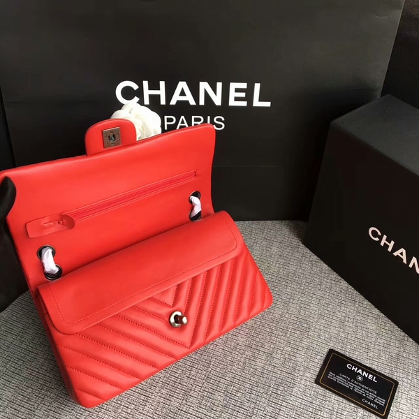 Chanel Flap Shoulder Bags Red Original Sheepskin CF1112 Silver