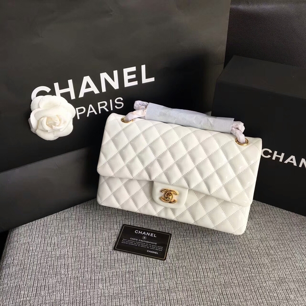 Chanel Flap Shoulder Bags White Original Patent Leather CF1112 Gold