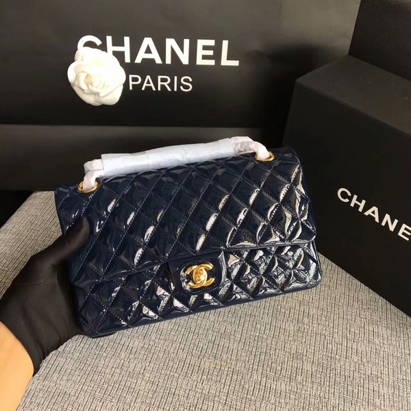 Chanel Flap Shoulder Bags Dark Blue Original Patent Leather CF1112 Gold