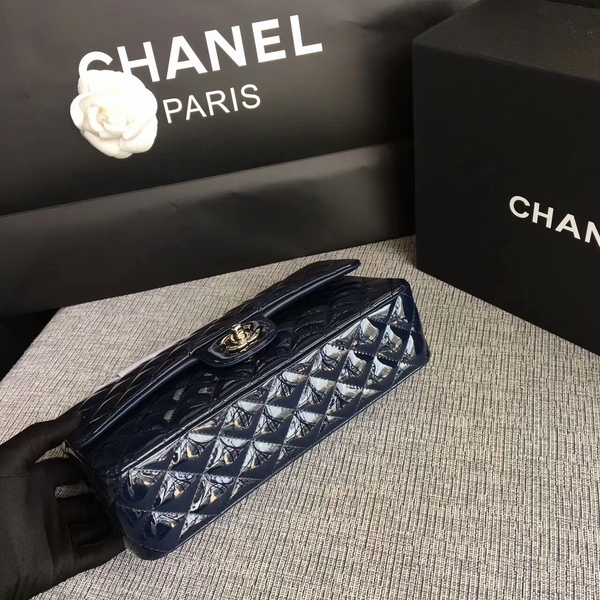 Chanel Flap Shoulder Bags Dark Blue Original Patent Leather CF1112 Silver