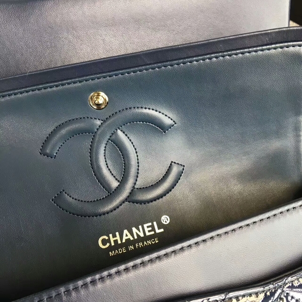 Chanel Flap Shoulder Bags Dark Blue Original Patent Leather CF1112 Silver