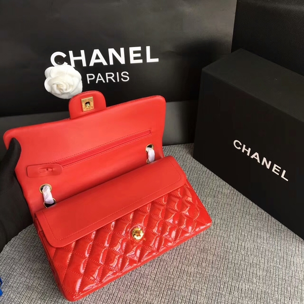 Chanel Flap Shoulder Bags Red Original Patent Leather CF1112 Gold