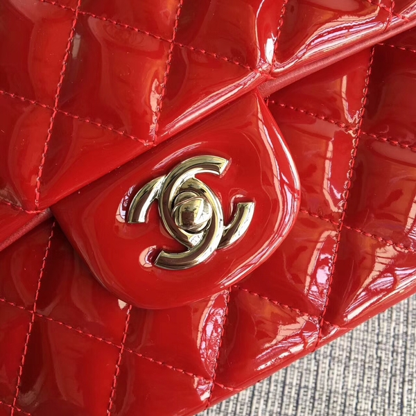 Chanel Flap Shoulder Bags Red Original Patent Leather CF1112 Silver