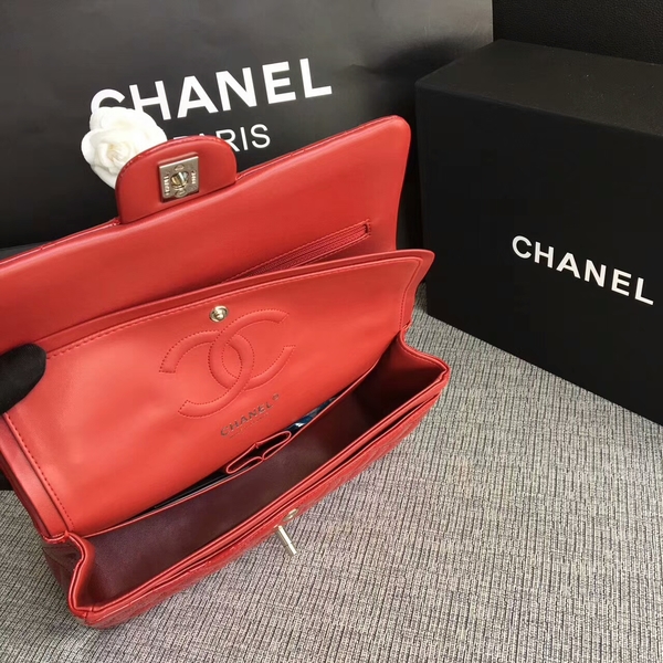 Chanel Flap Shoulder Bags Red Original Patent Leather CF1112 Silver