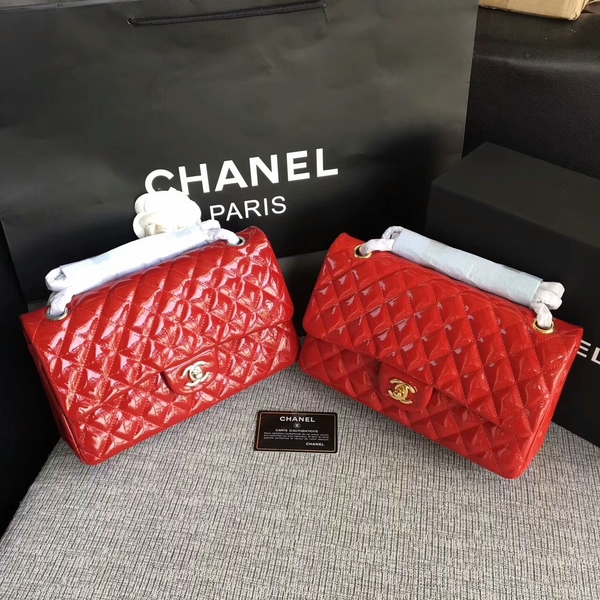 Chanel Flap Shoulder Bags Red Original Patent Leather CF1112 Silver