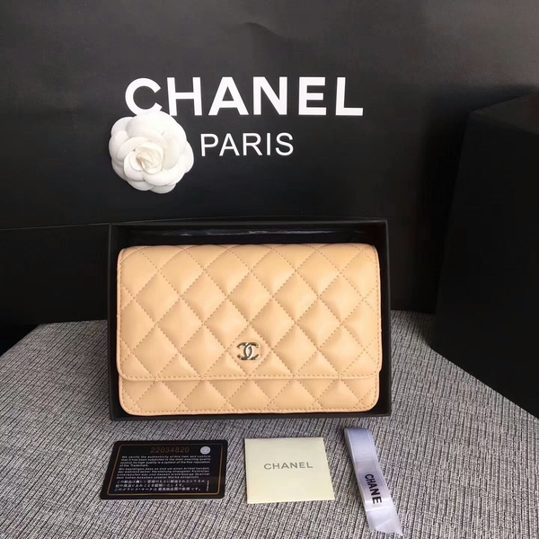 Chanel WOC Flap Bag Camel Original Sheepskin Leather 33814 Silver