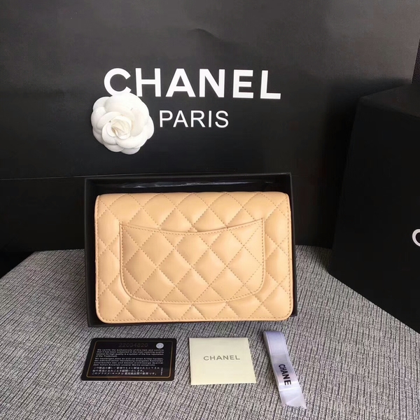 Chanel WOC Flap Bag Camel Original Sheepskin Leather 33814 Silver