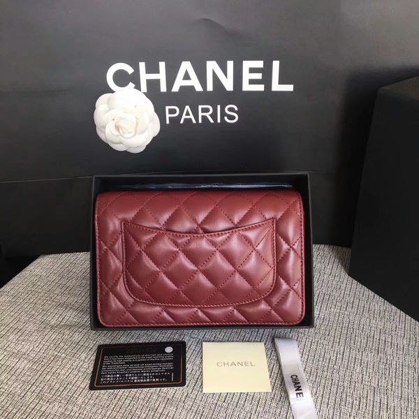 Chanel WOC Flap Bag Dark Red Original Sheepskin Leather 33814 Silver