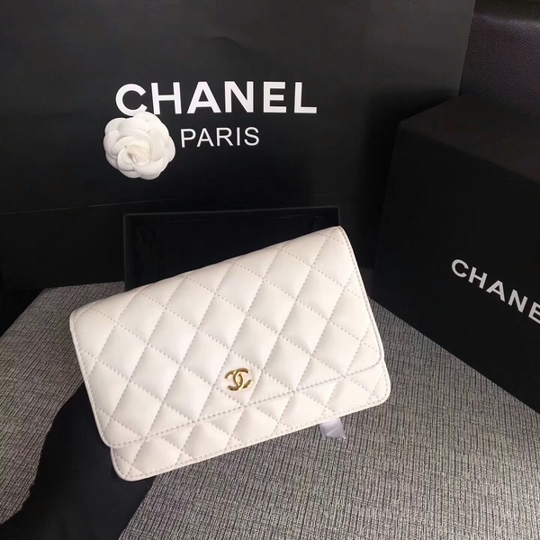 Chanel WOC Flap Bag White Original Sheepskin Leather 33814 Glod