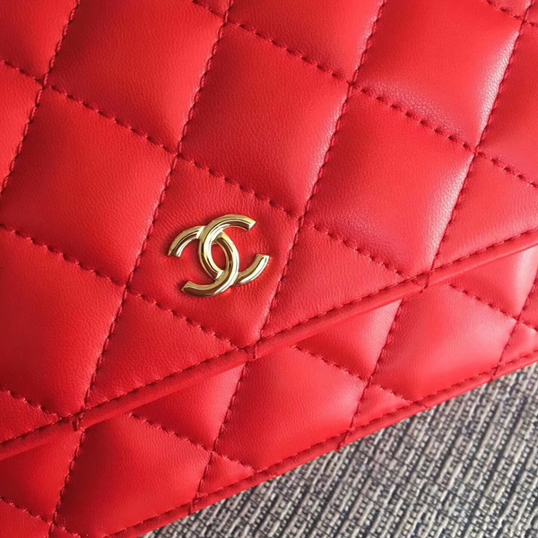 Chanel WOC Flap Bag Red Original Sheepskin Leather 33814 Glod