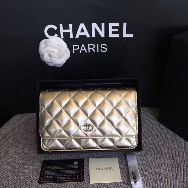 Chanel WOC Flap Bag Original Sheepskin Leather 33814A Silver