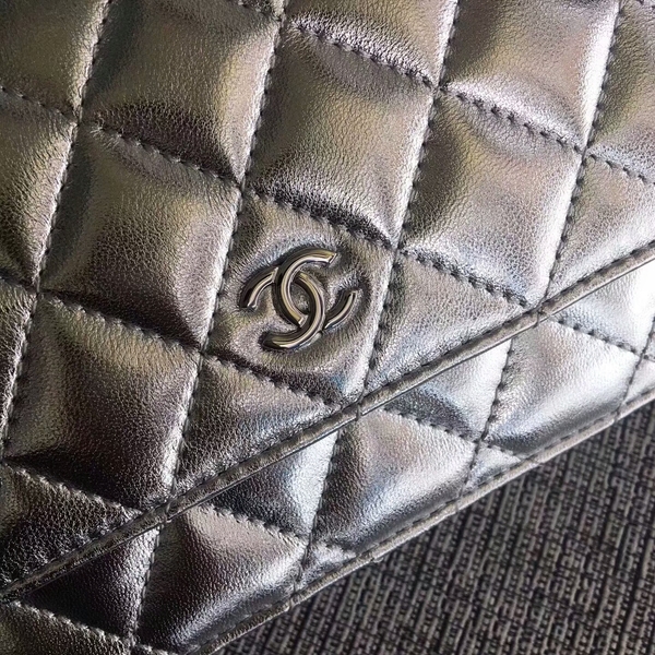 Chanel WOC Flap Bag Original Sheepskin Leather 33814B Silver