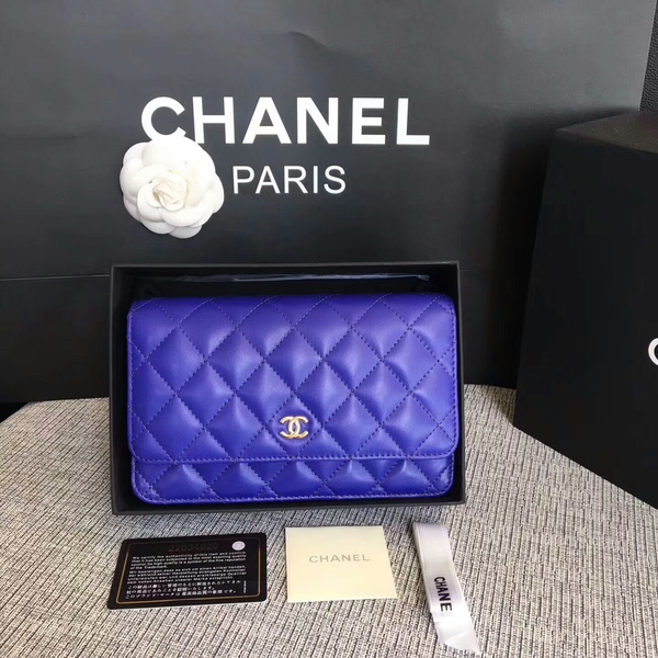 Chanel WOC Flap Bag Blue Original Sheepskin Leather 33814 Glod