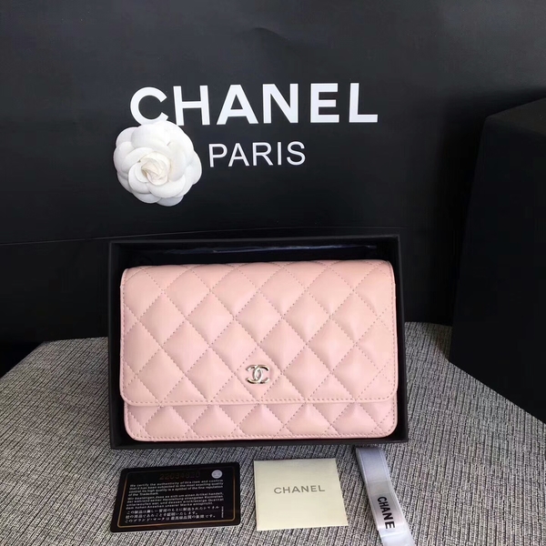 Chanel WOC Flap Bag Light Pink Original Sheepskin Leather 33814 Silver