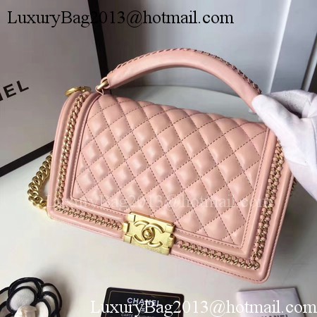 Boy Chanel Top Handle Flap Bag Original Sheepskin Leather A94804 Pink