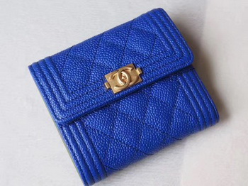 Chanel Matelasse Bi-Fold Wallet Blue Cannage Patterns A48980 Gold