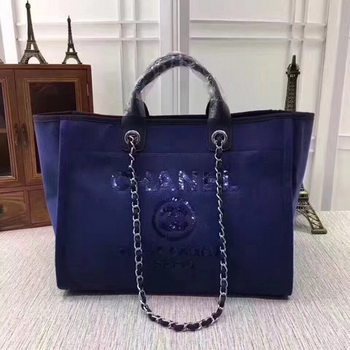 Chanel Canvas Tote Shopping Bag A68046 Royal