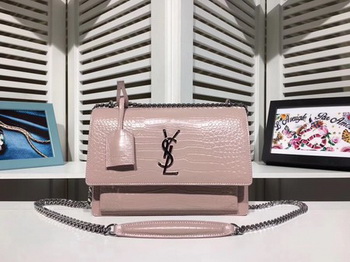 Yves Saint Laurent Croco Leather Cross-body Shoulder Bag Y00931 Pink