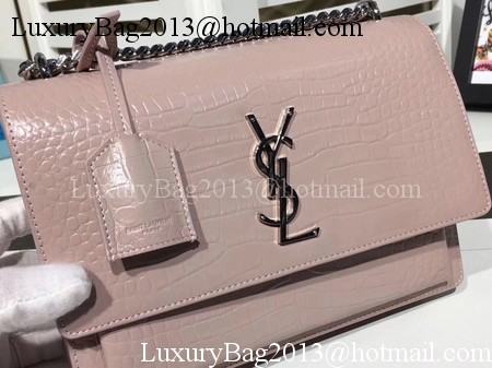 Yves Saint Laurent Croco Leather Cross-body Shoulder Bag Y00931 Pink