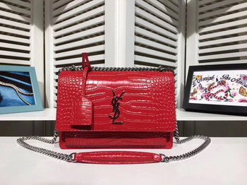 Yves Saint Laurent Croco Leather Cross-body Shoulder Bag Y00931 Red