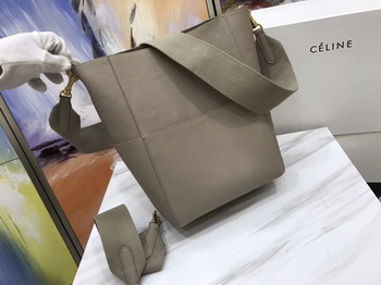 CELINE Sangle Seau Bag in Litchi Leather C3371 Apricot