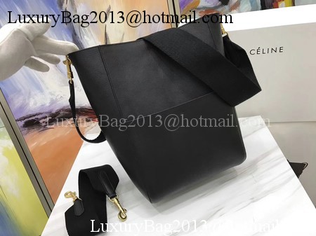 CELINE Sangle Seau Bag in Litchi Leather C3371 Black