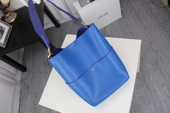 CELINE Sangle Seau Bag in Litchi Leather C3371 Blue