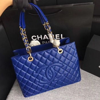 Chanel LE Boy Grand Shopping Tote Bag GST Blue Cannage Pattern A50995 Gold